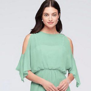 NEW Bridesmaid Dress - Blouson Cold-Shoulder Chiffon Bridesmaid Dress in Mint
